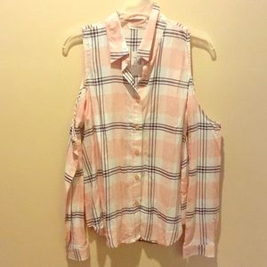 Button down cold shoulder shirt